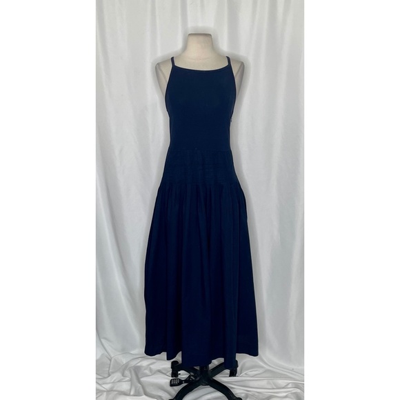 NWT! J. CREW Pintuck Mixy Tank Dress Solid Navy Blue Midi Pleated Preppy X-Small - Picture 3 of 15